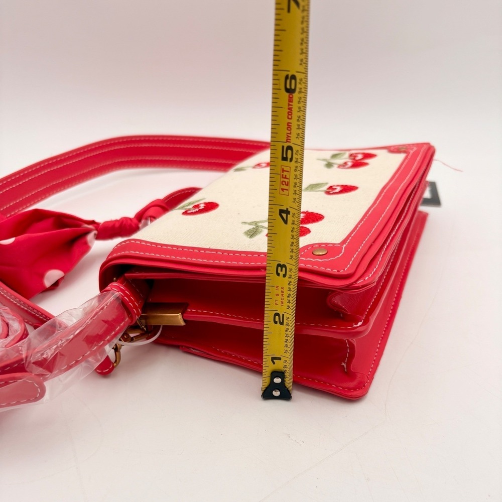 Steve Madden BMAZIE Cherry Embroidered Crossbody‎ Bag Red White Polka Dot Scarf - Picture 12 of 16